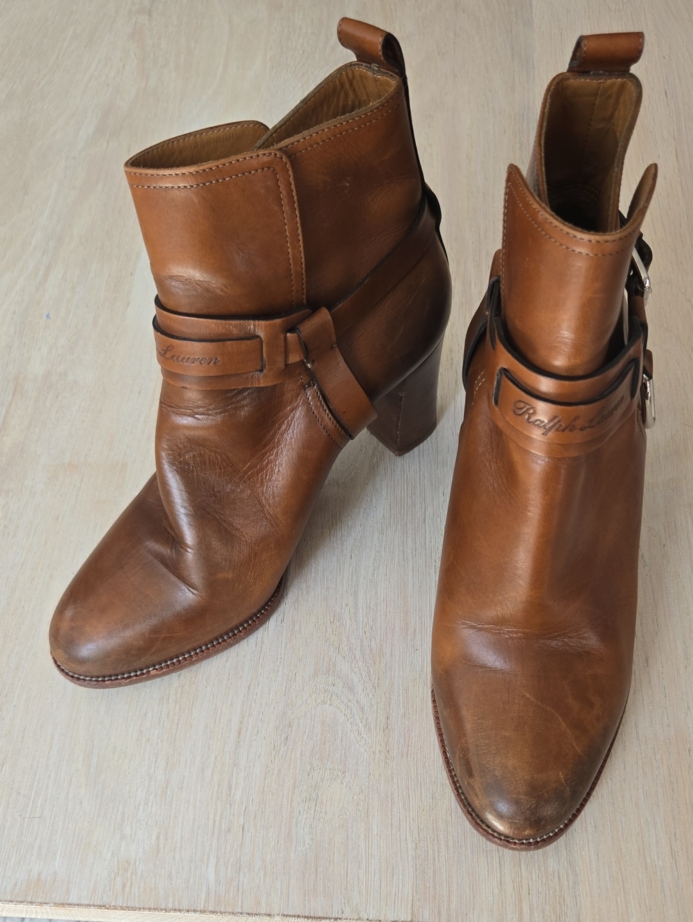 Ralph Lauren Purple Label Equestrian Harness Leather Ankle Booties-Cognac - Picture 6 of 13